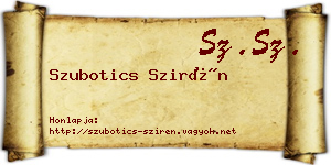 Szubotics Szirén névjegykártya